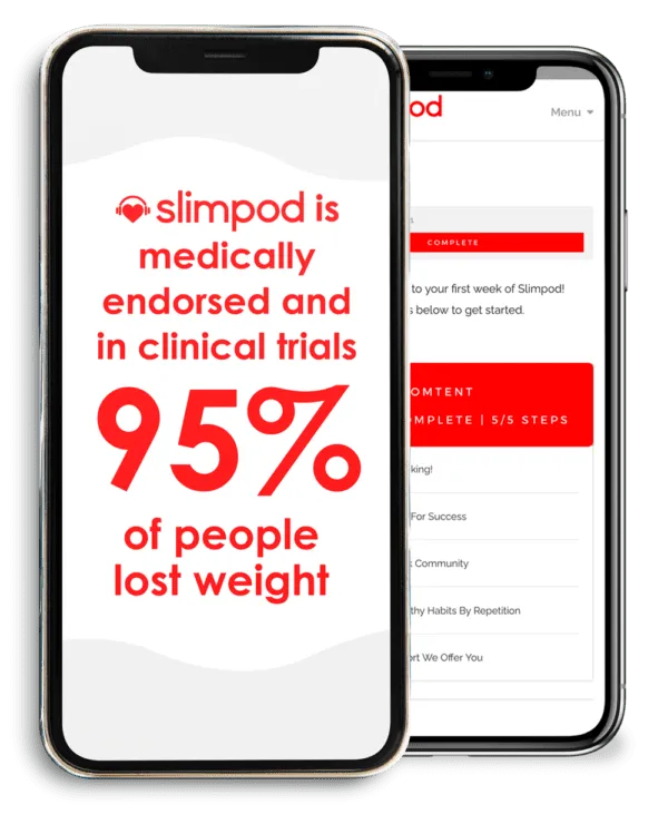 Slimpod app shown on two phone screens